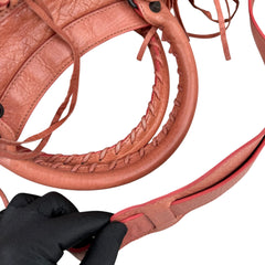 Pre-owned balenciaga-motocross-the-first-pink-agneau-leather-studded-city-tote-front