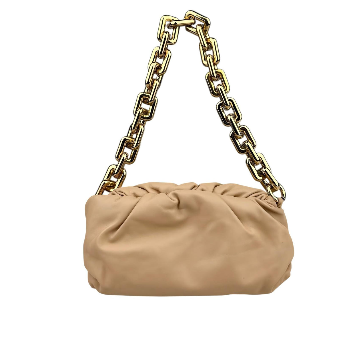 Bottega Veneta Chain Pouch Grained Clutch Almond Leather