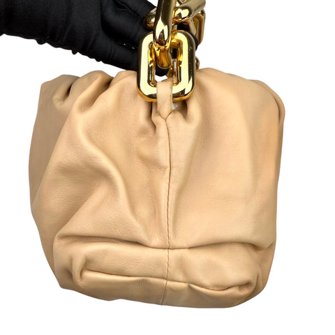 Bottega Veneta Chain Pouch Grained Clutch Almond Leather
