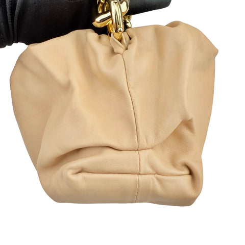 Bottega Veneta Chain Pouch Grained Clutch Almond Leather
