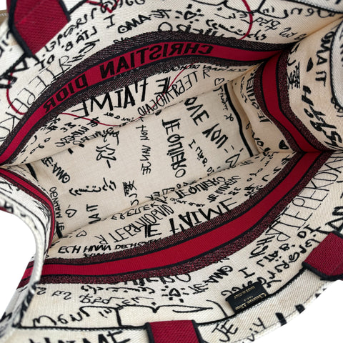 Dior White and Red Embroidered Canvas Dioramour Graffiti Book Tote
