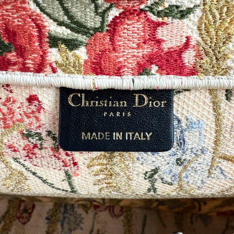 Dior Beige Multicolor Canvas Embroidered Hibiscus Medium Book Tote