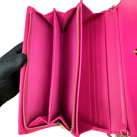 Dior Fuchsia Quilted Cannage Leather Lady Dior Wallet on Chain Bag
