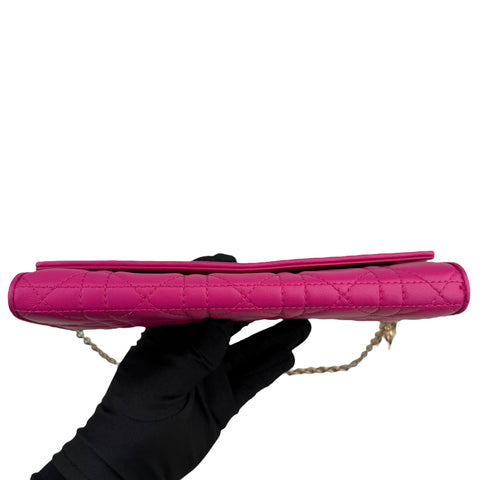 Dior Fuchsia Quilted Cannage Leather Lady Dior Wallet on Chain Bag
