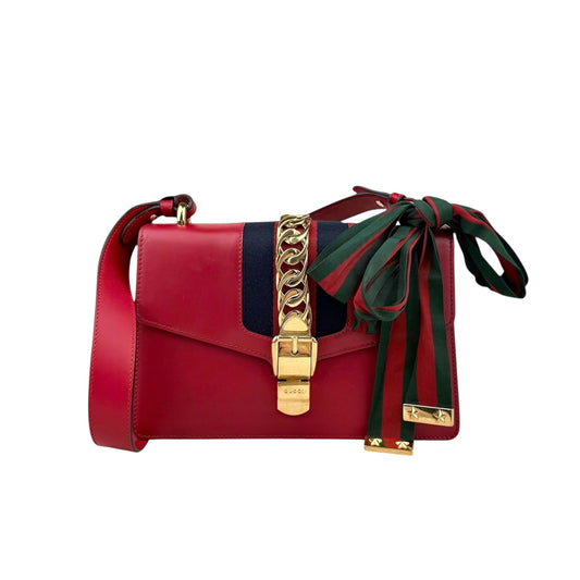 Gucci Leather Sylvie Small Shoulder Bag Red