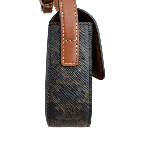 Celine Claude Triomphe Canvas and Calfskin Tan Shoulder Bag