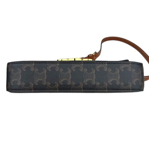 Celine Claude Triomphe Canvas and Calfskin Tan Shoulder Bag