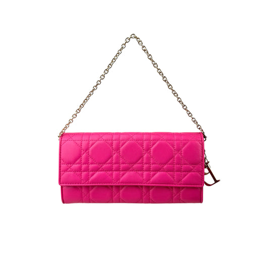 Dior Fuchsia Quilted Cannage Leather Lady Dior Wallet on Chain Bag