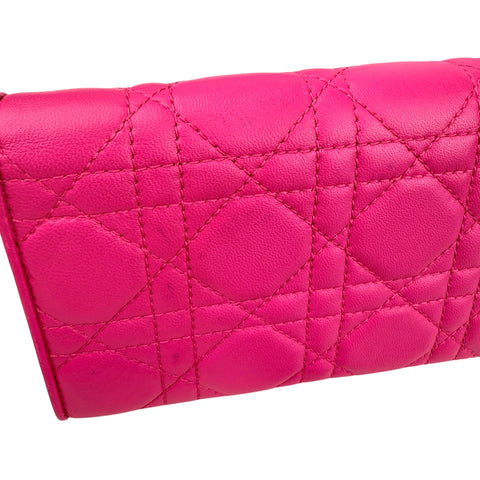 Dior Fuchsia Quilted Cannage Leather Lady Dior Wallet on Chain Bag