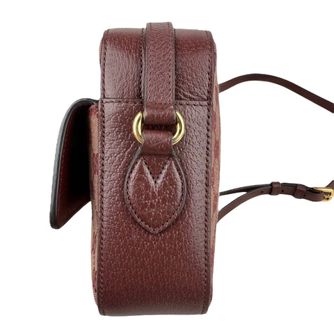 Gucci Horsebit 1955 Burgundy GG Canvas Flap Pocket Camera Crossbody