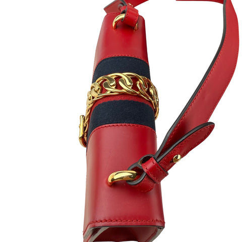 Gucci Leather Sylvie Small Shoulder Bag Red