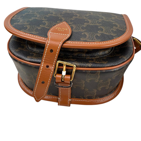 Celine Triomphe Canvas Medium Folco Bag Tan