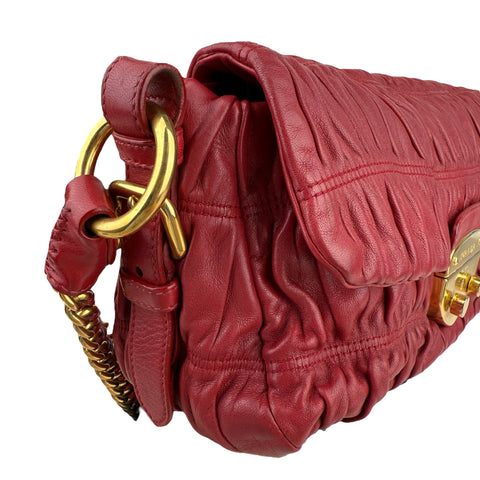 Prada Red Gathered Leather Shoulder Bag