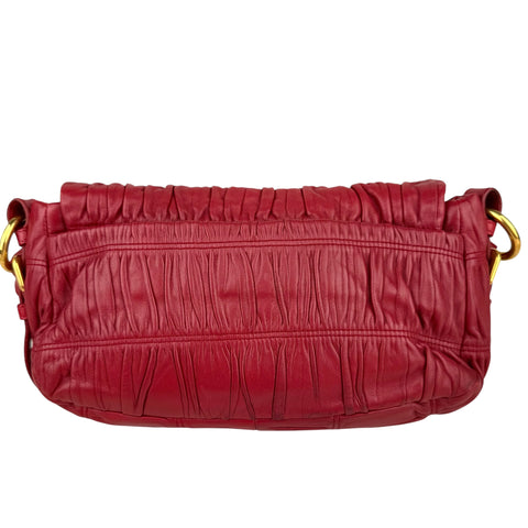 Prada Red Gathered Leather Shoulder Bag