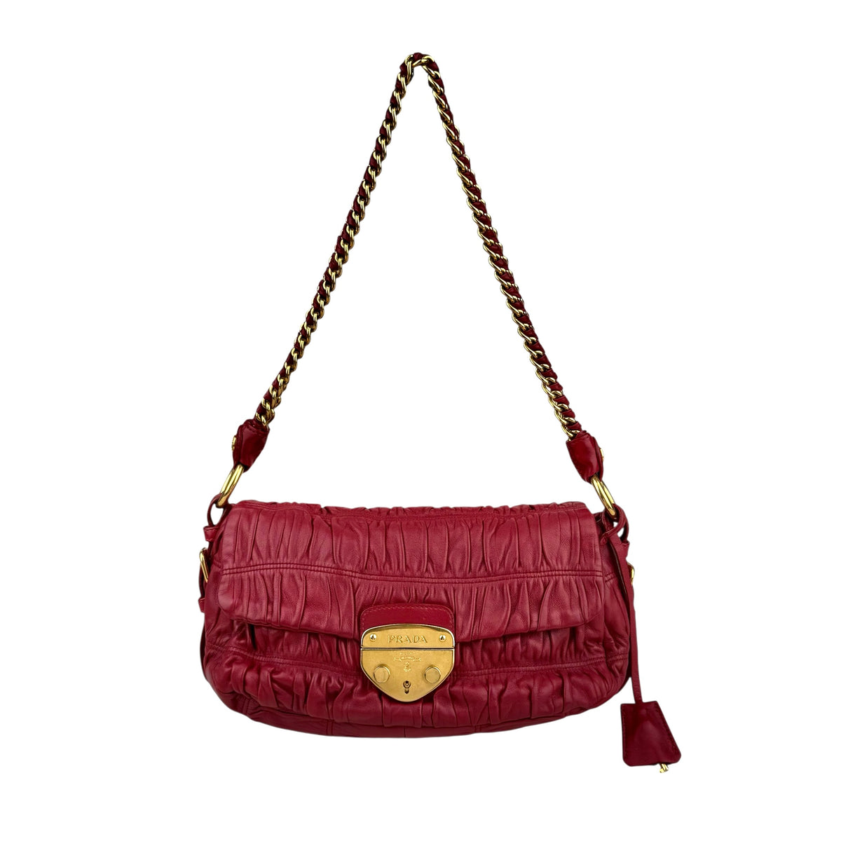 Prada Red Gathered Leather Shoulder Bag