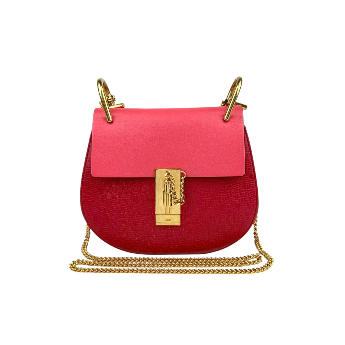 Chloe Red Grained Leather Drew Bag