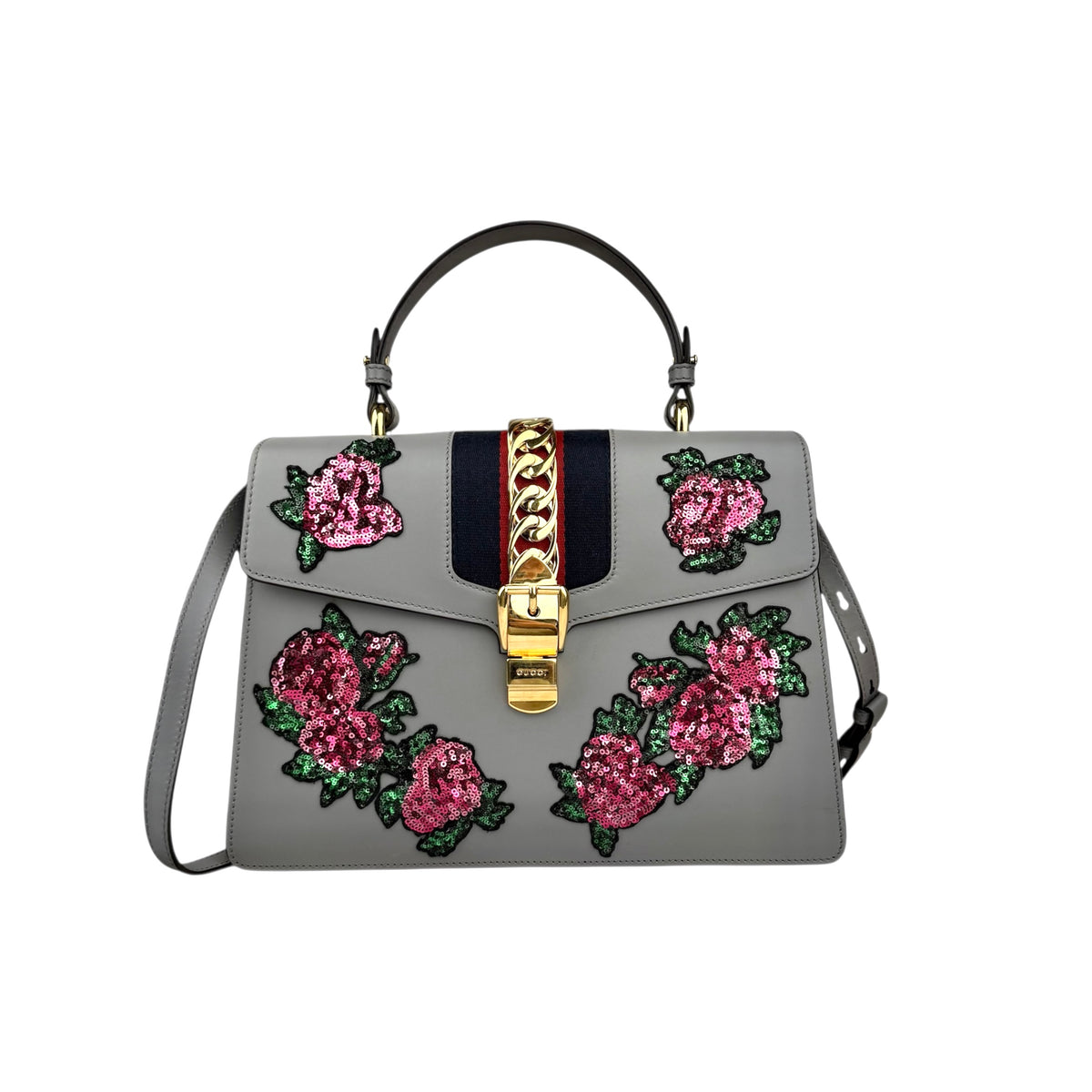 Gucci floral embroidered leather sequin sylvie shoulder bag