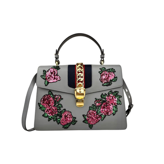 Gucci floral embroidered leather sequin sylvie shoulder bag