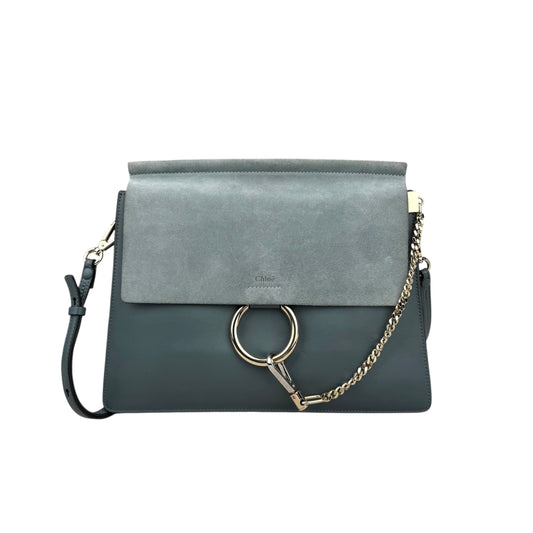 Chloe Blue Leather Suede Faye Medium Shoulder Bag