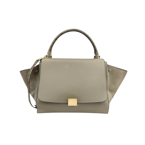 Celine Trapeze large model handbag in beige leather and beige suede