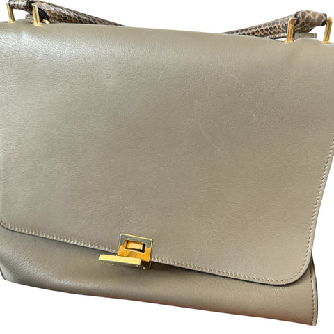 Celine Trapeze large model handbag in beige leather and beige suede