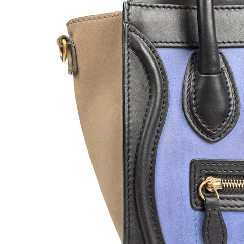 Celine Luggage Nano Shopper Handbag Black Blue Beige