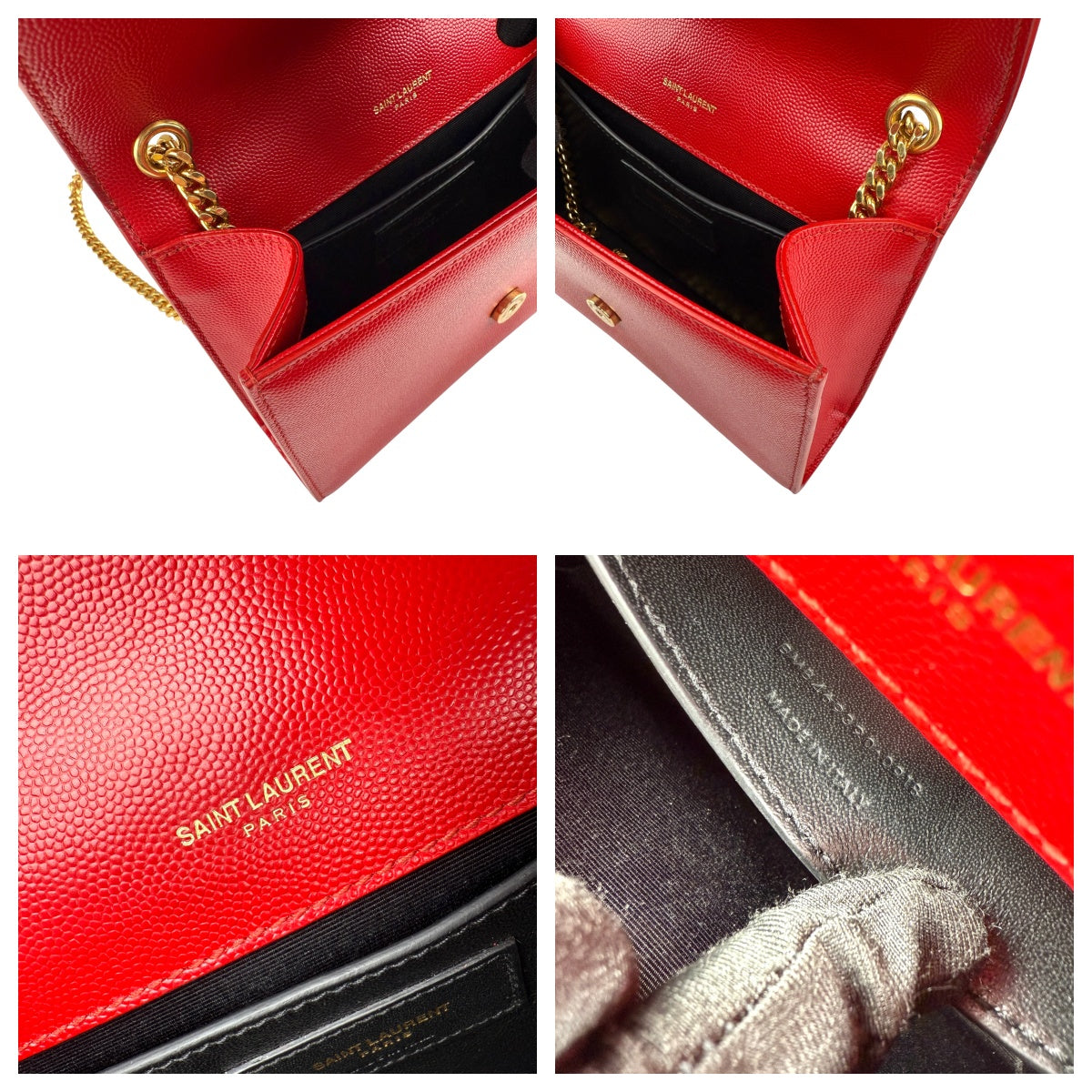 Saint Laurent Kate Monogramme red leather handbag detail view