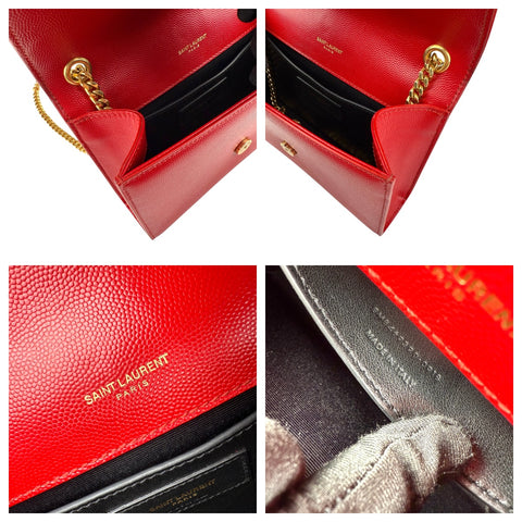 Saint Laurent Kate Monogramme red leather handbag detail view