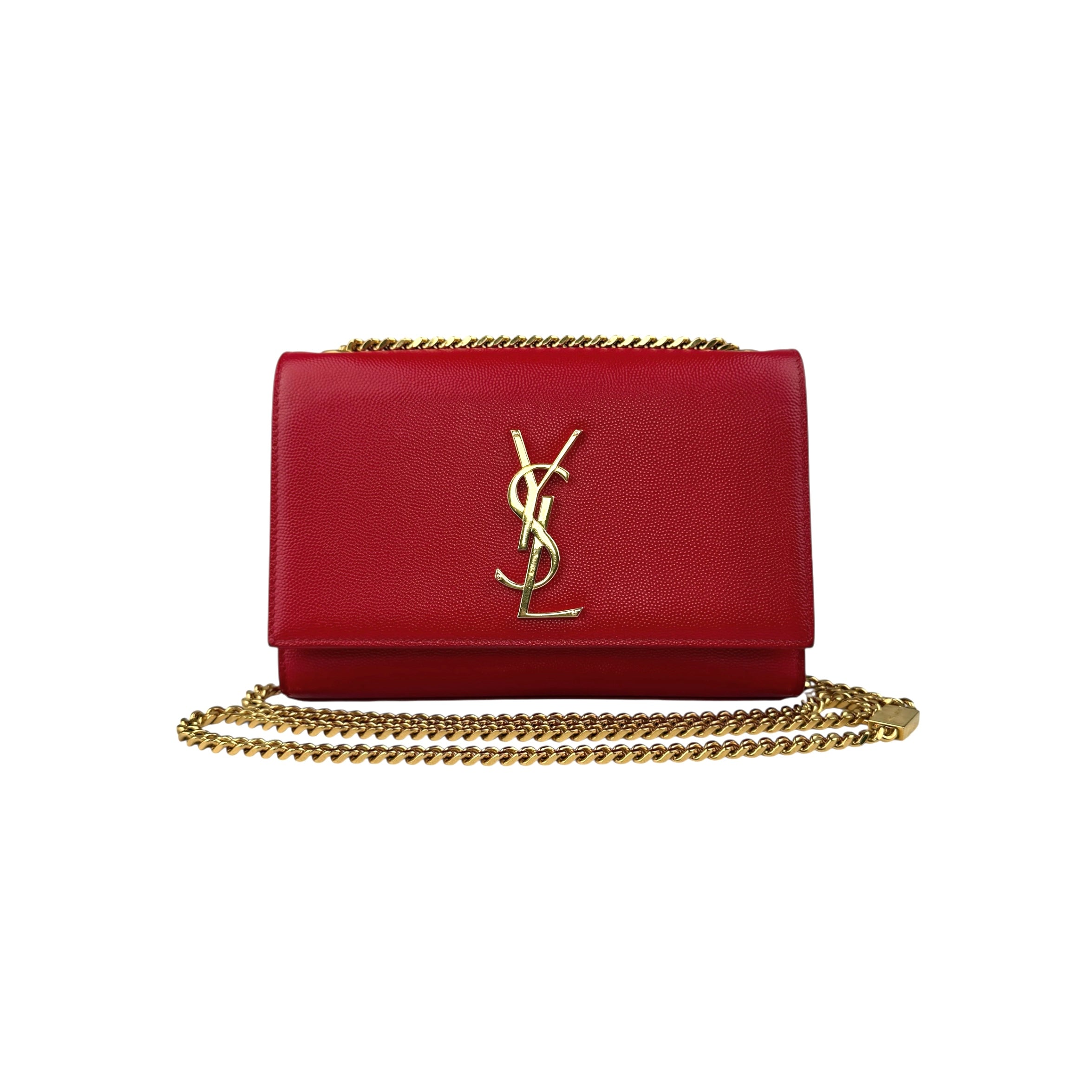 Saint Laurent Kate Monogramme red leather handbag front view