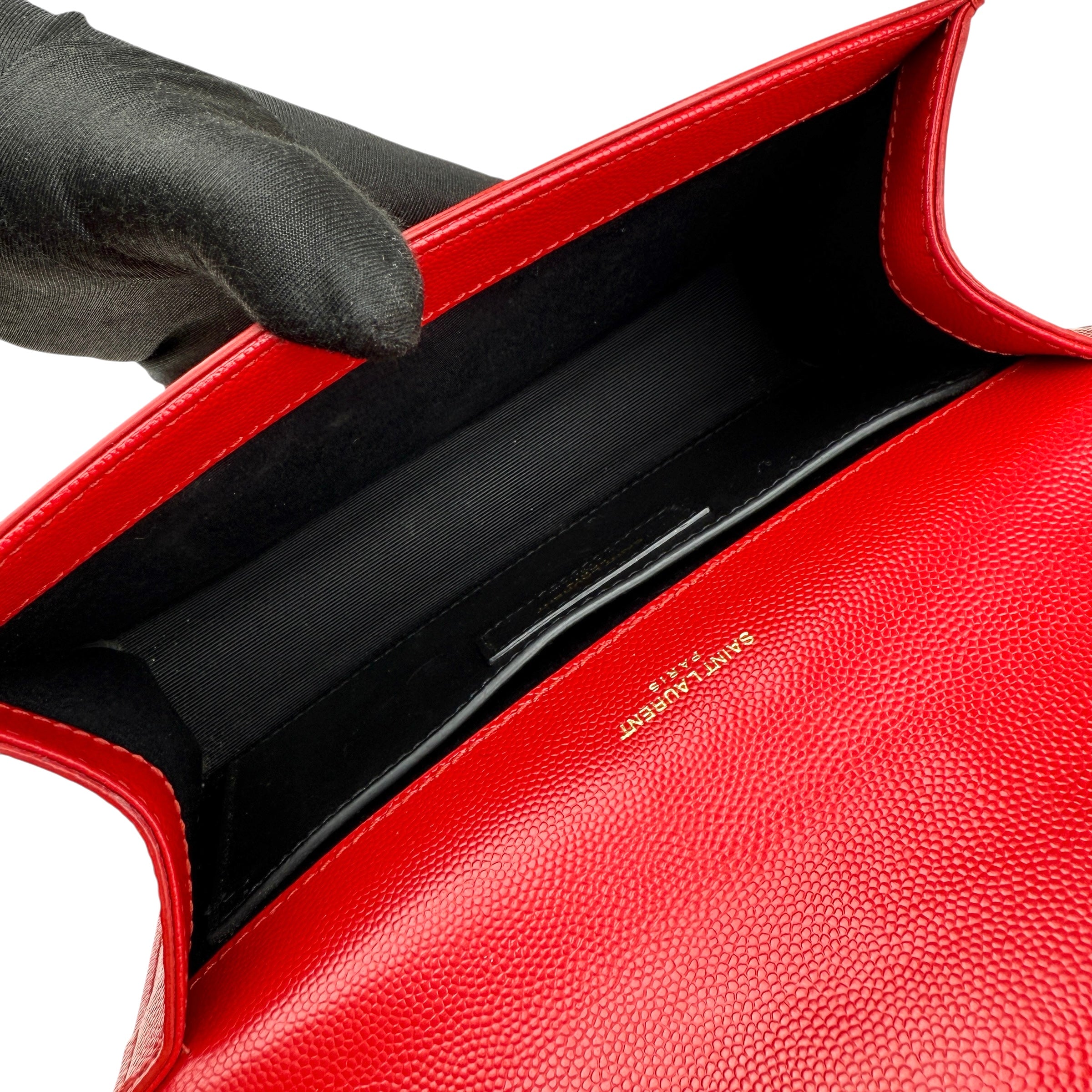 Saint Laurent Kate Monogramme red leather handbag interior view