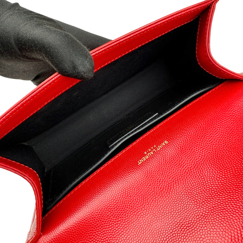 Saint Laurent Kate Monogramme red leather handbag interior view