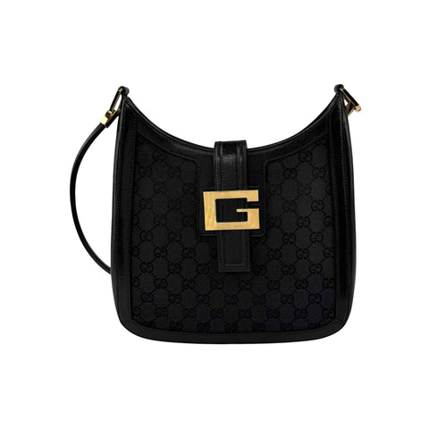 Gucci Black Canvas Aphrodite Logo Shoulder Bag