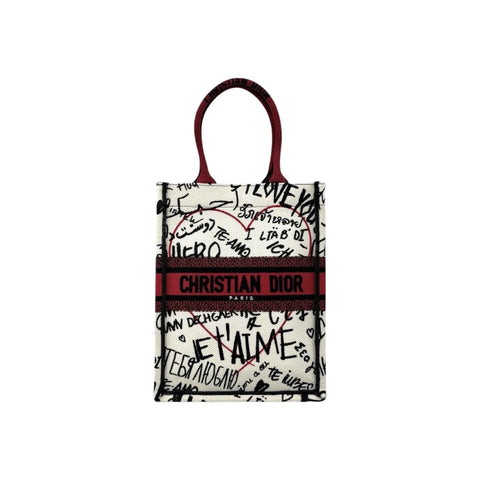 Dior White and Red Embroidered Canvas Dioramour Graffiti Vertical Book Tote
