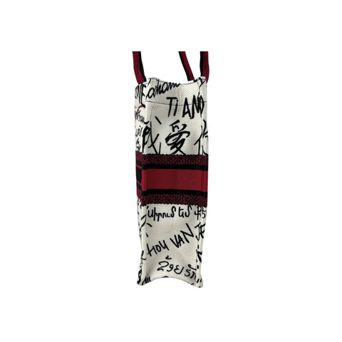 Dior White and Red Embroidered Canvas Dioramour Graffiti Vertical Book Tote