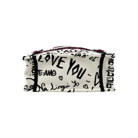 Dior White and Red Embroidered Canvas Dioramour Graffiti Vertical Book Tote