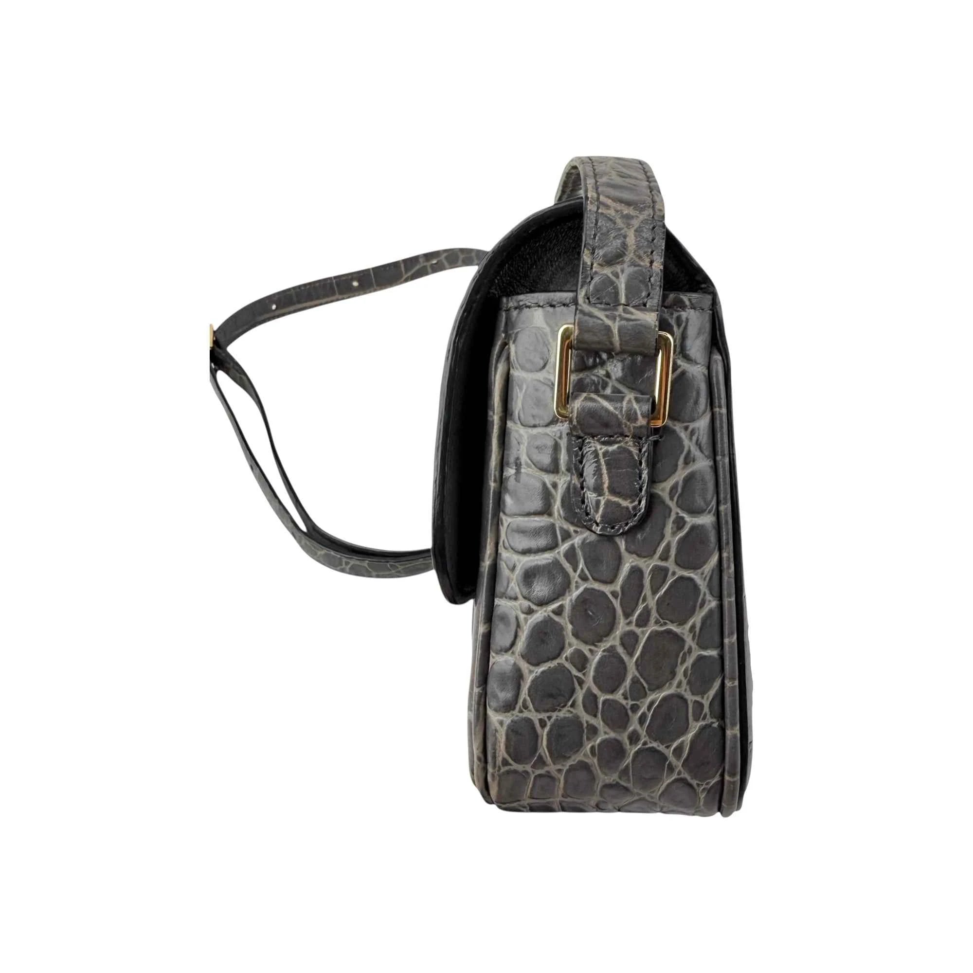 Celine Grey Crocodile-Embossed Leather Tassels Bag