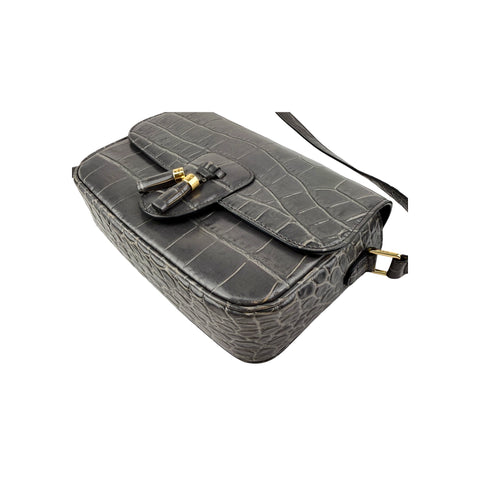 Celine Grey Crocodile-Embossed Leather Tassels Bag