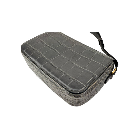 Celine Grey Crocodile-Embossed Leather Tassels Bag