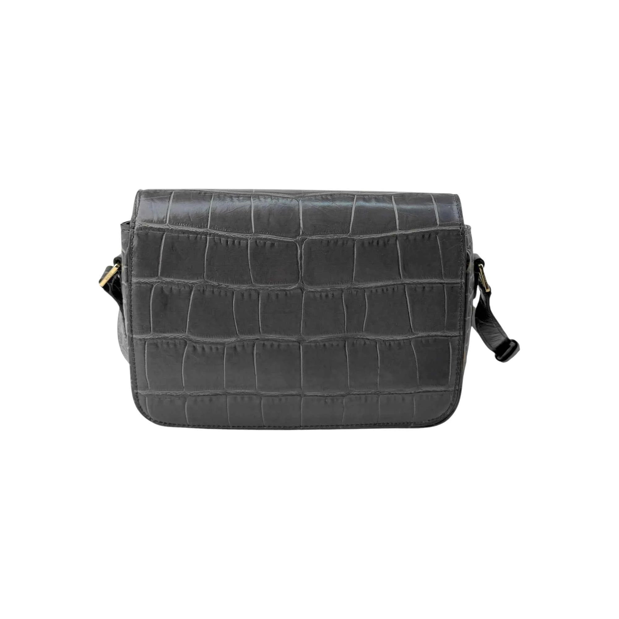 Celine Grey Crocodile-Embossed Leather Tassels Bag