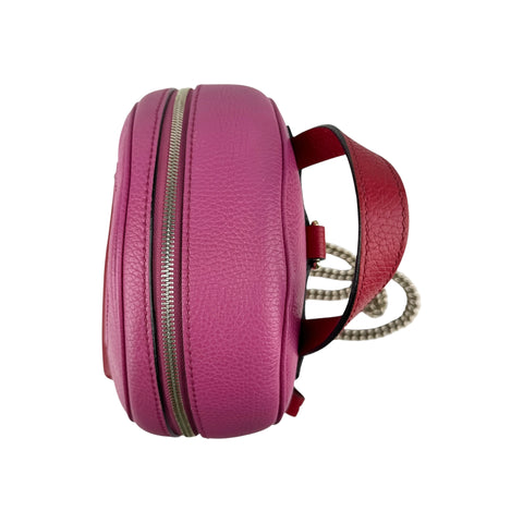 Gucci Soho Pink Red Pebbled Leather Color block Gold Tone Chain Strap Backpack