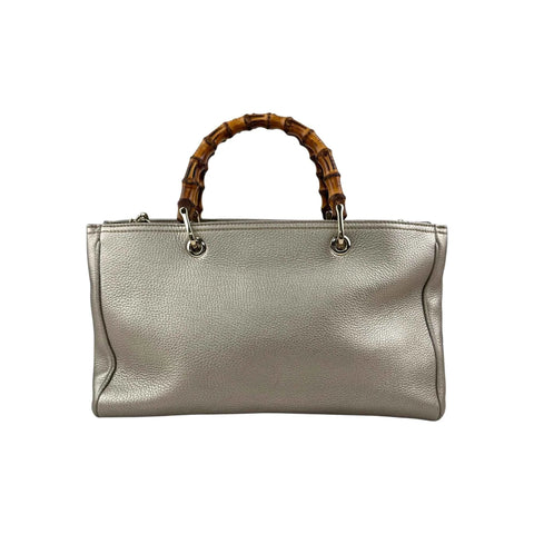 Gucci Gold Pebbled Leather Bamboo Top Handle Medium Tote Bag