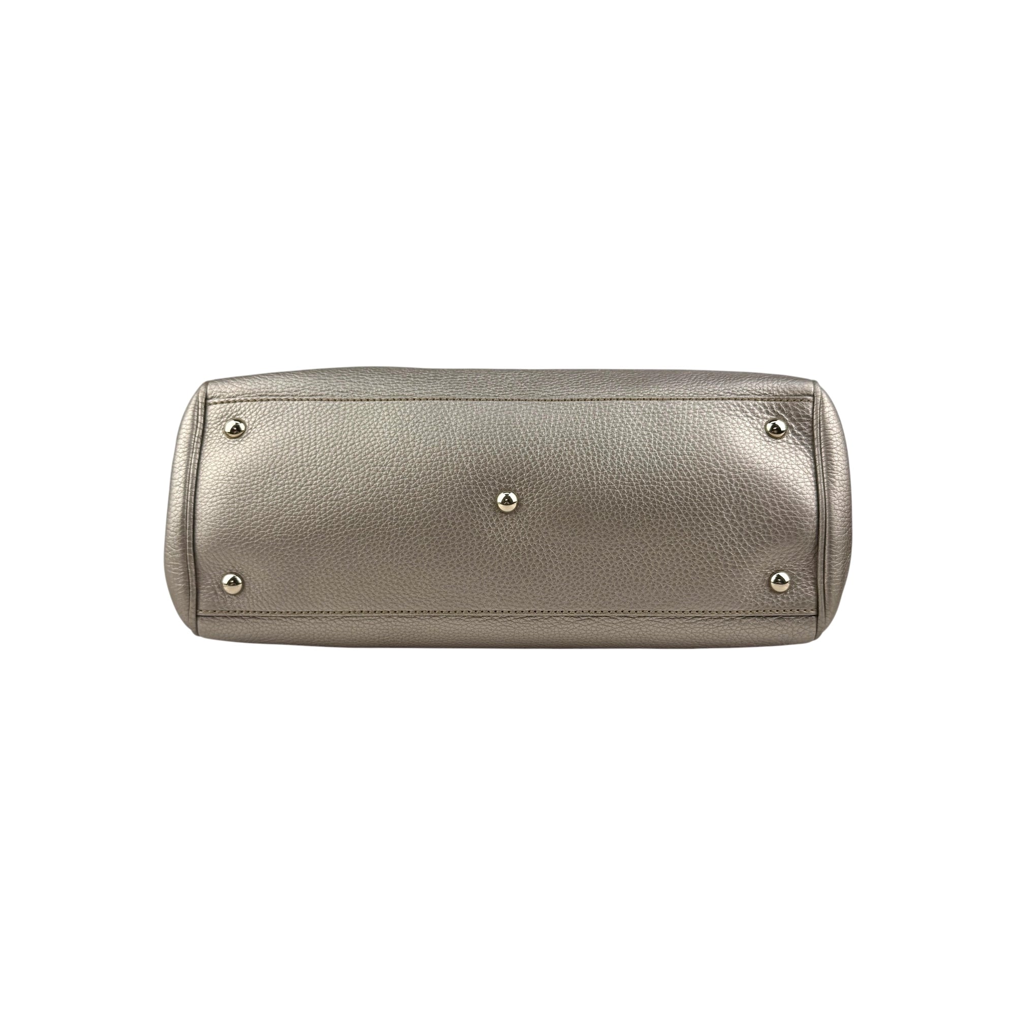 Gucci Gold Pebbled Leather Bamboo Top Handle Medium Tote Bag