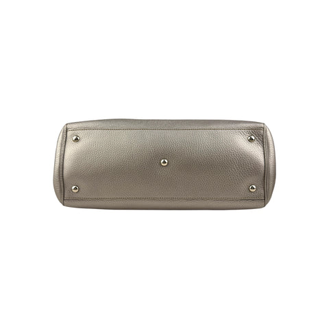 Gucci Gold Pebbled Leather Bamboo Top Handle Medium Tote Bag