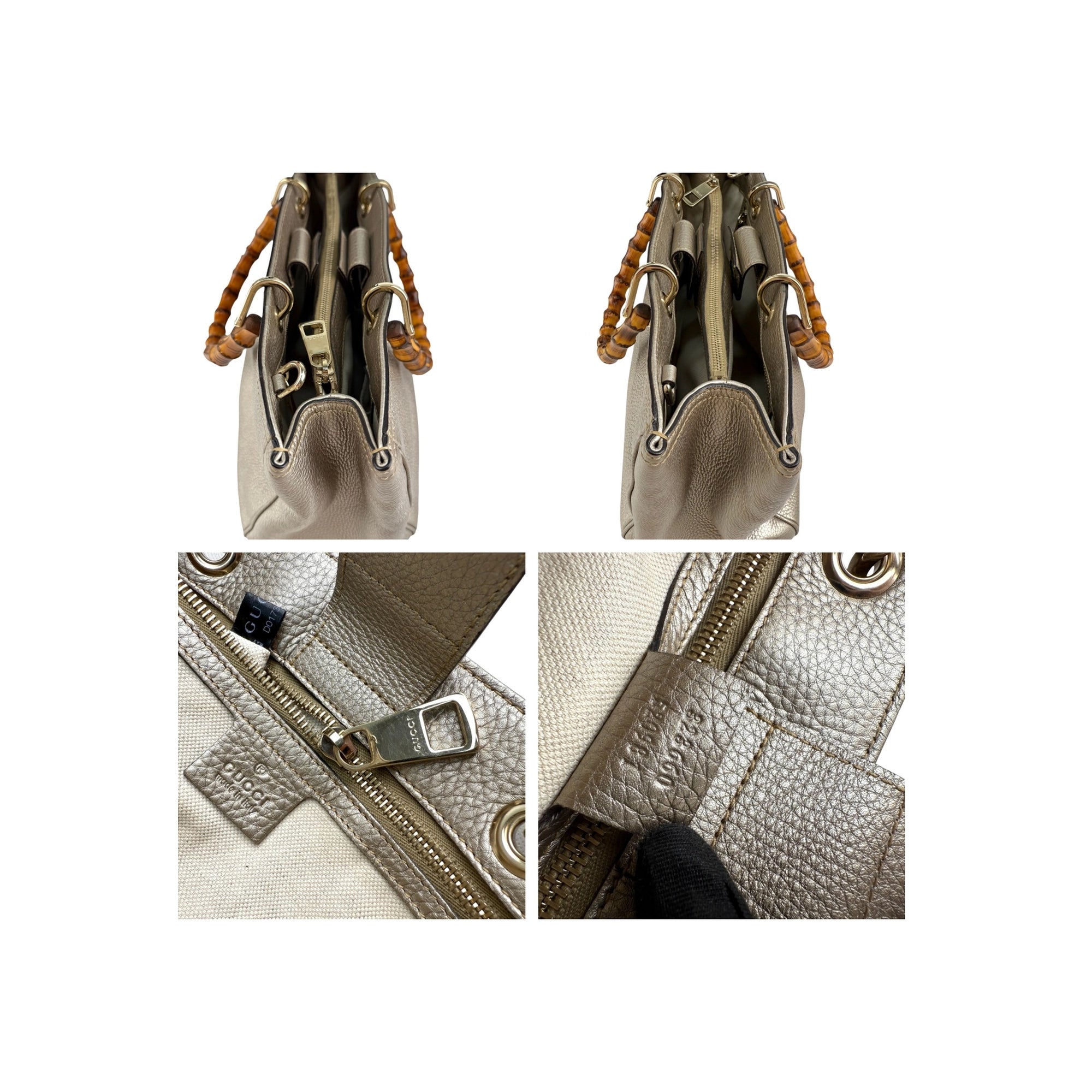 Gucci Gold Pebbled Leather Bamboo Top Handle Medium Tote Bag