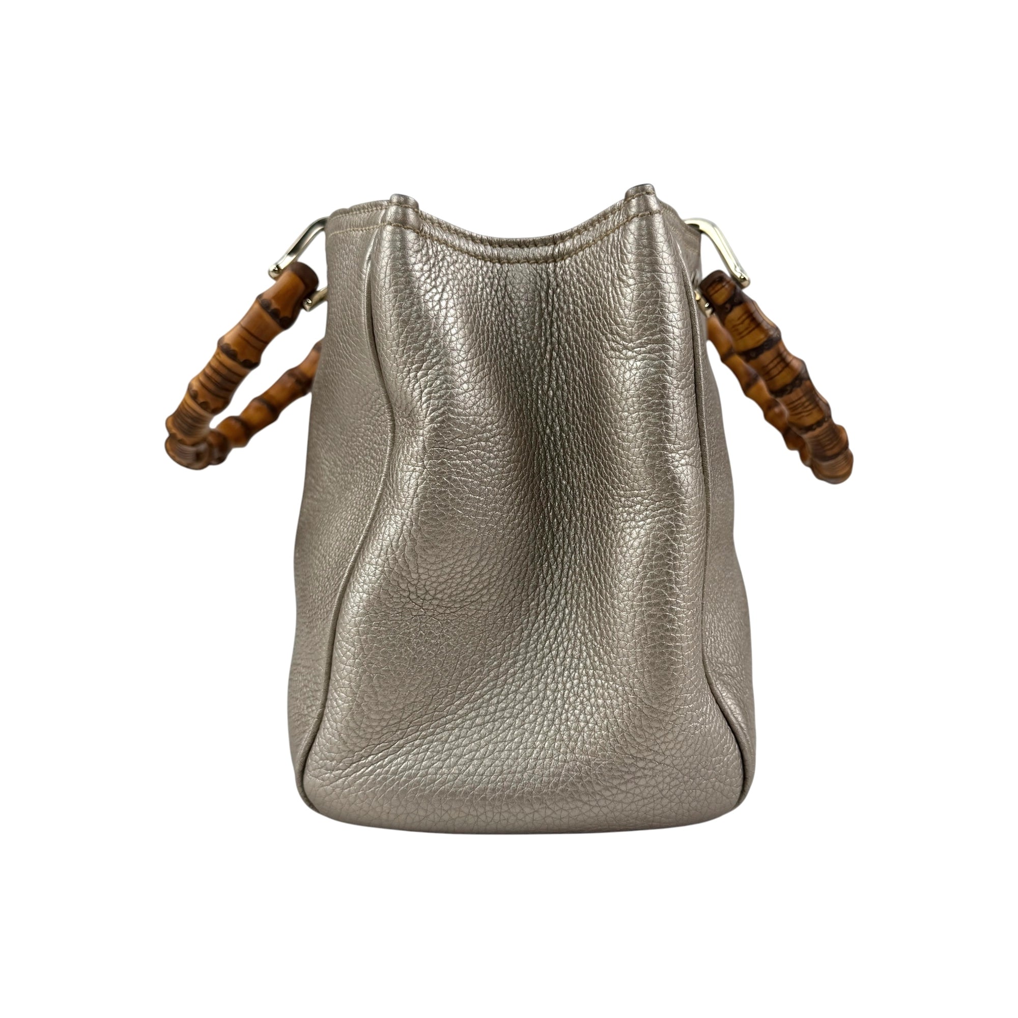 Gucci Gold Pebbled Leather Bamboo Top Handle Medium Tote Bag