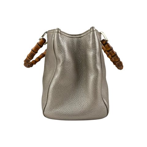 Gucci Gold Pebbled Leather Bamboo Top Handle Medium Tote Bag