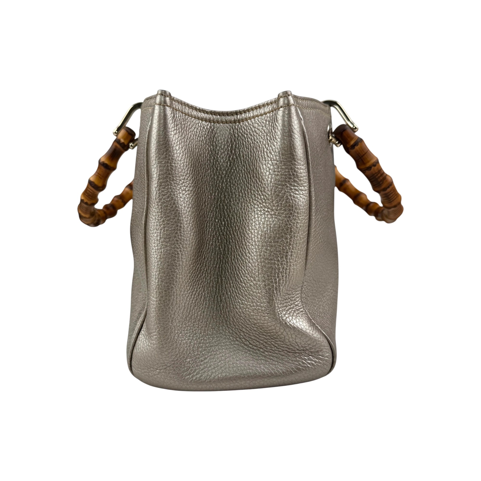 Gucci Gold Pebbled Leather Bamboo Top Handle Medium Tote Bag