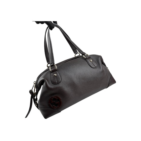 Gucci Black Leather Twill Top Handle Bag