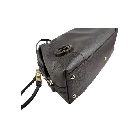 Gucci Black Leather Twill Top Handle Bag
