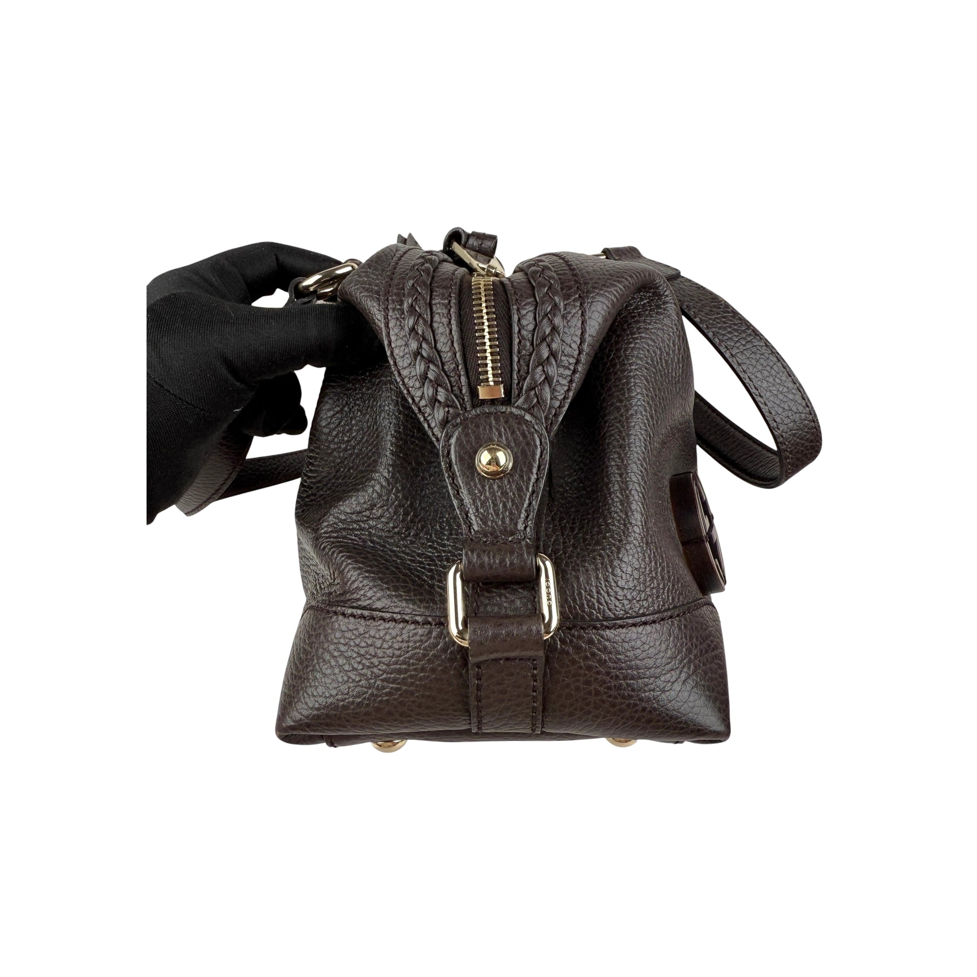 Gucci Black Leather Twill Top Handle Bag
